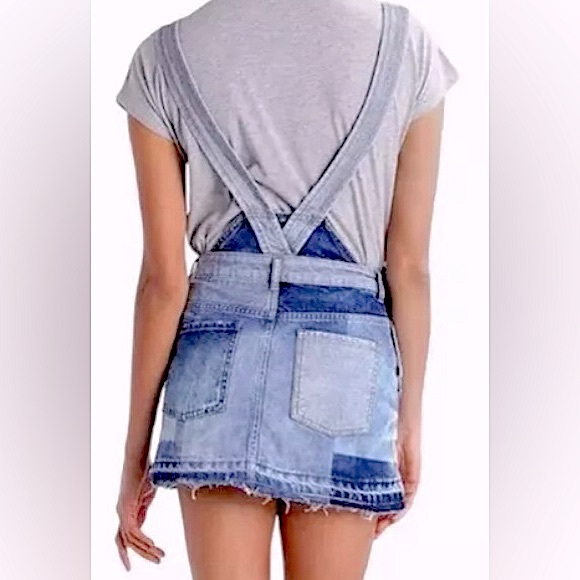 NWOT free people patchwork denim overall mini dress overalls distressed size 2 - Picture 2 of 8